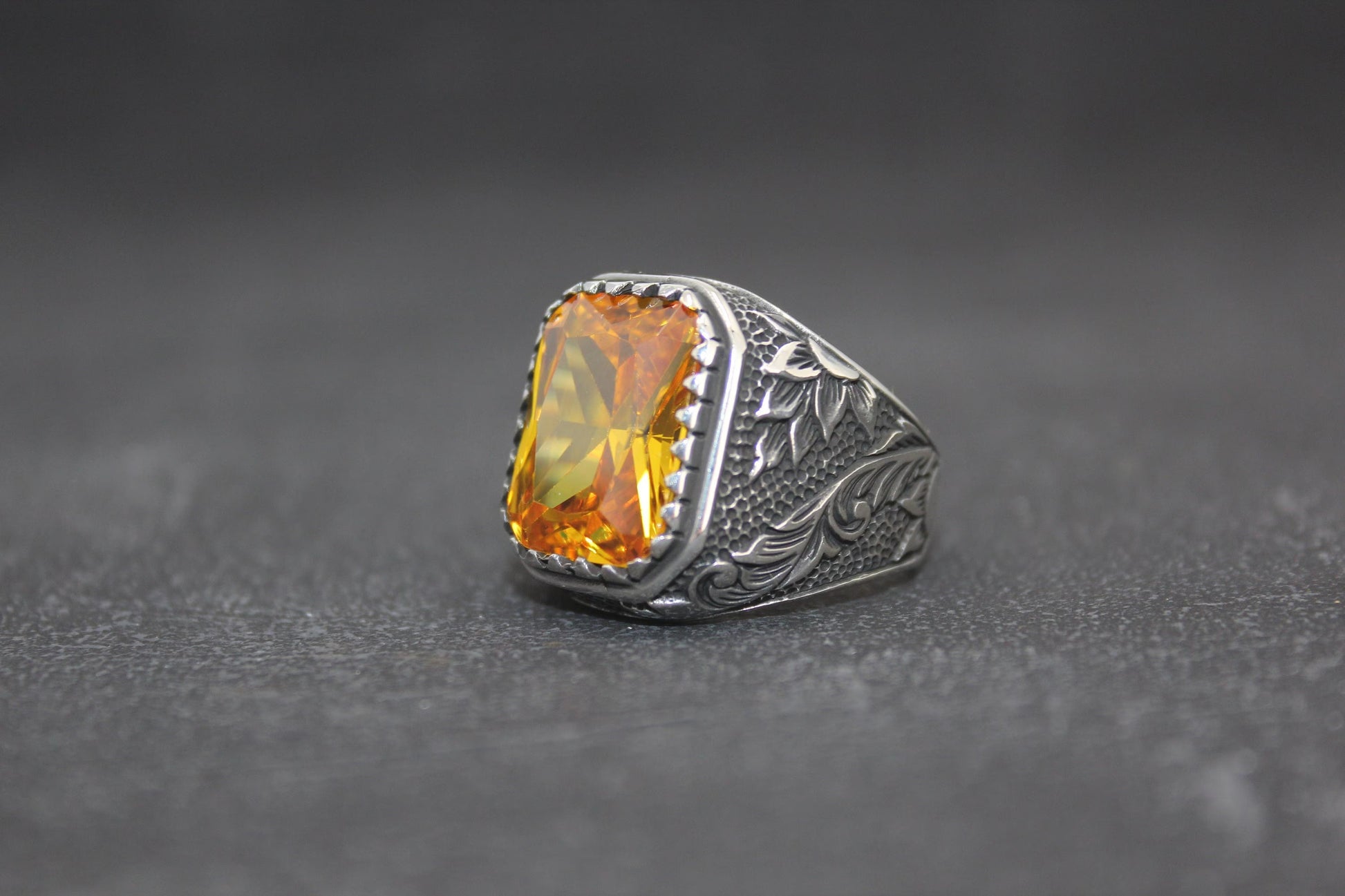 Citrine Stone 925 Sterling Silver Men's Ring