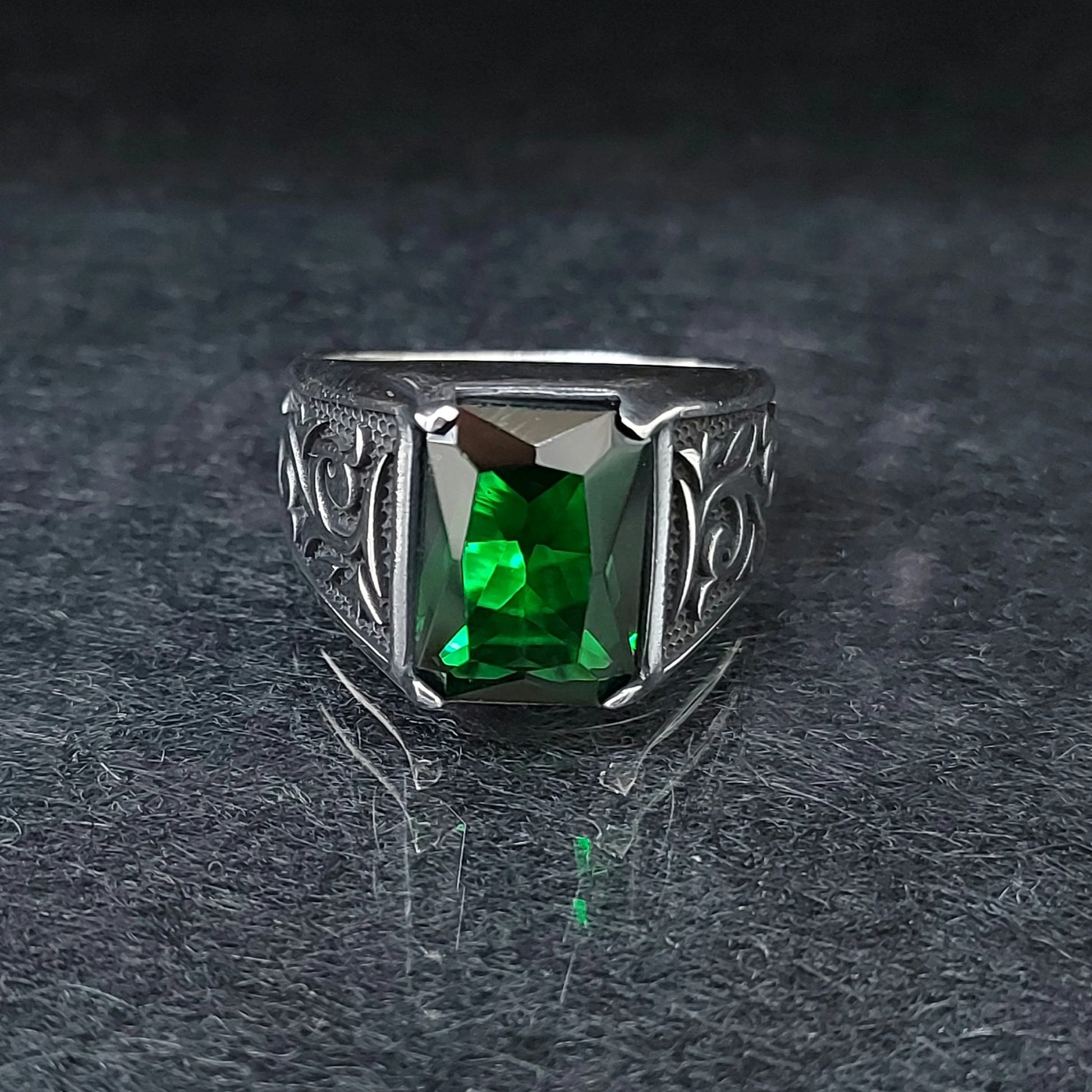 Square Zircon Green Stone Ring