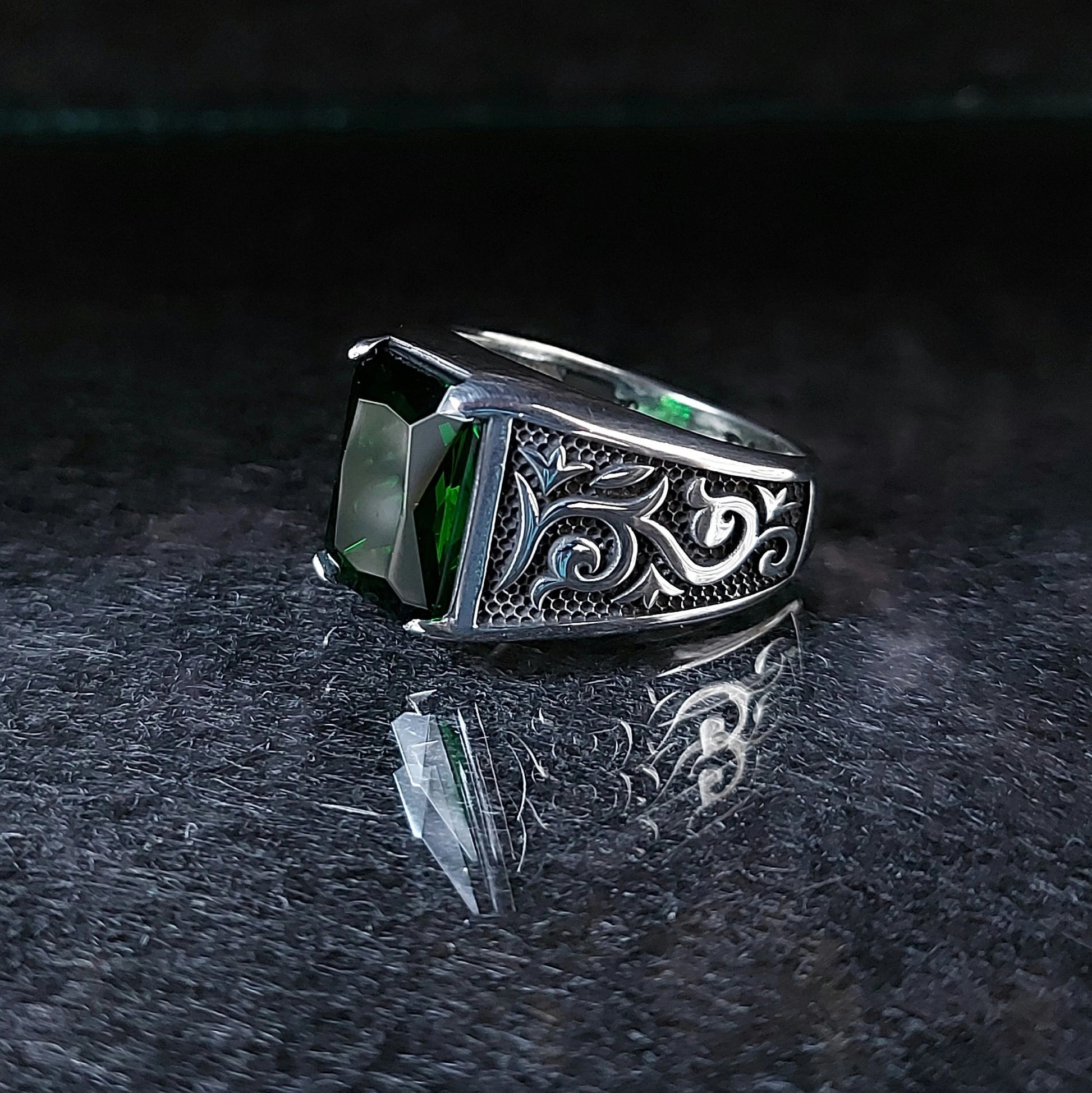 Square Zircon Green Stone Ring