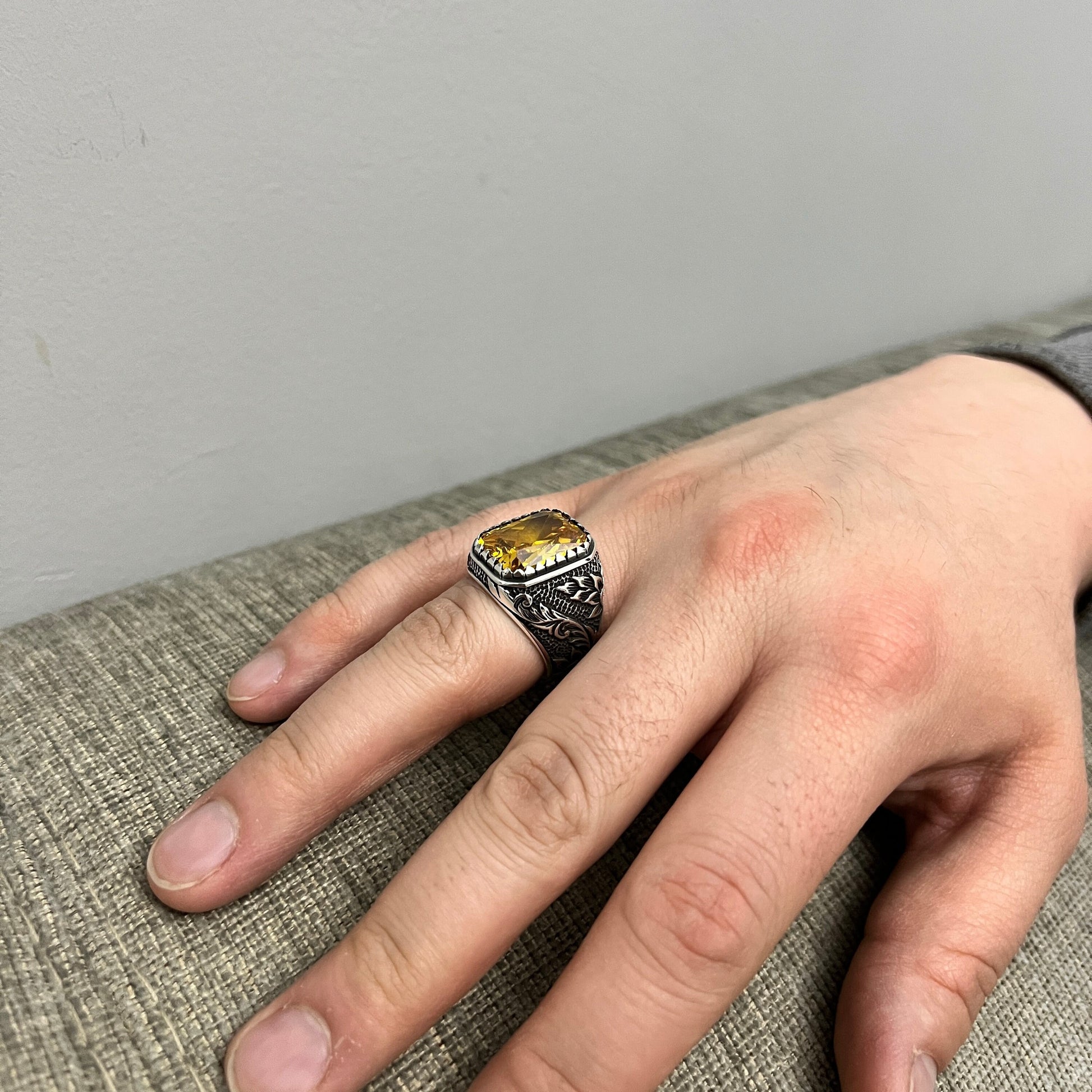 Citrine Stone 925 Sterling Silver Men's Ring