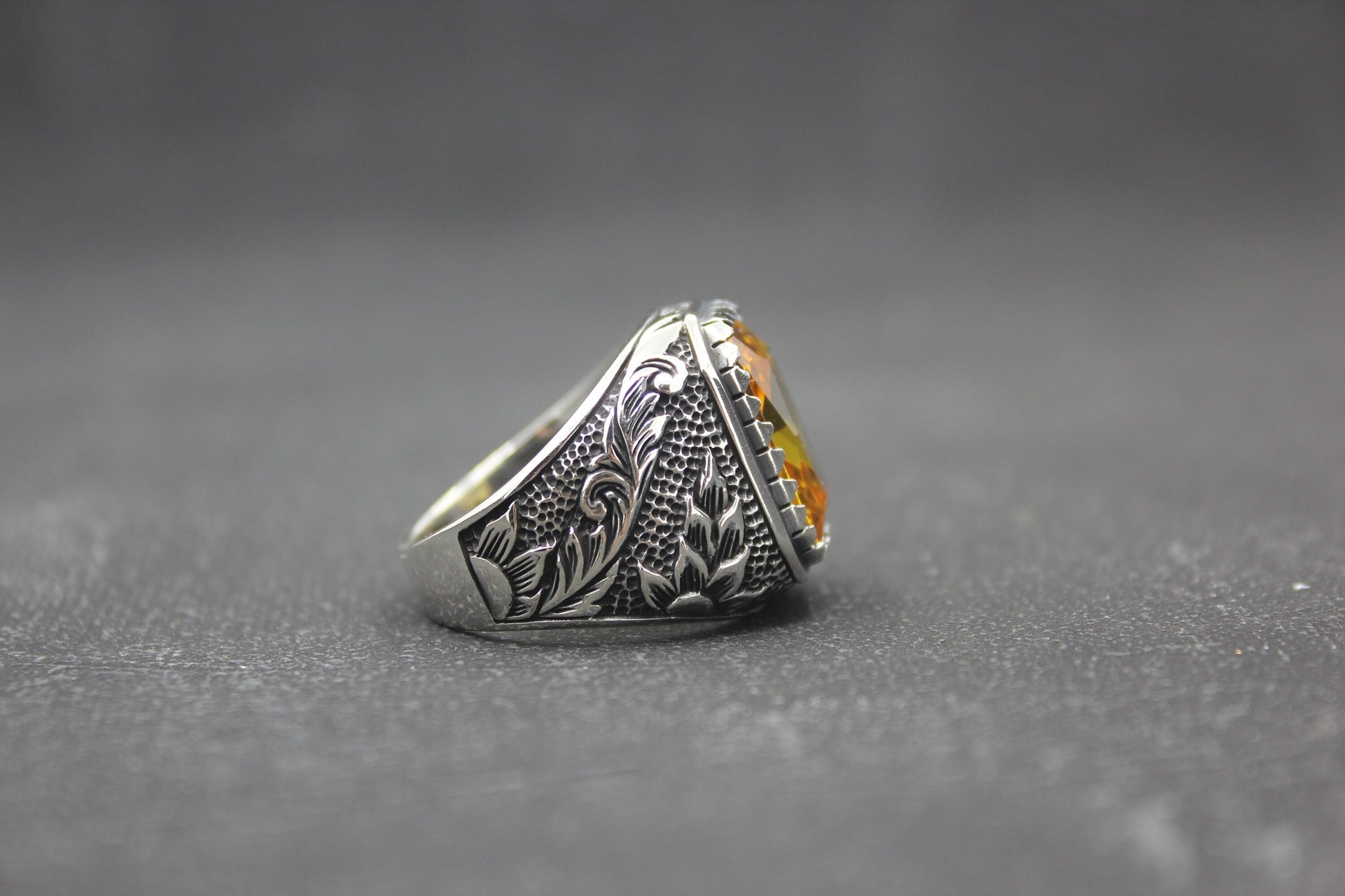Citrine Stone 925 Sterling Silver Men's Ring
