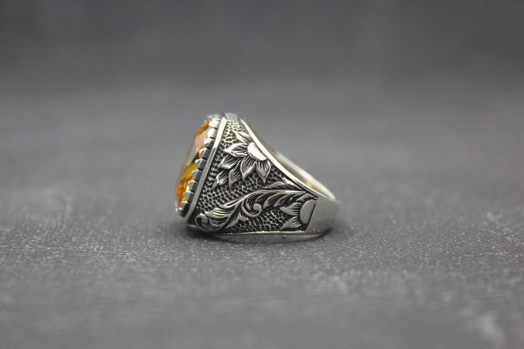 Citrine Stone 925 Sterling Silver Men's Ring