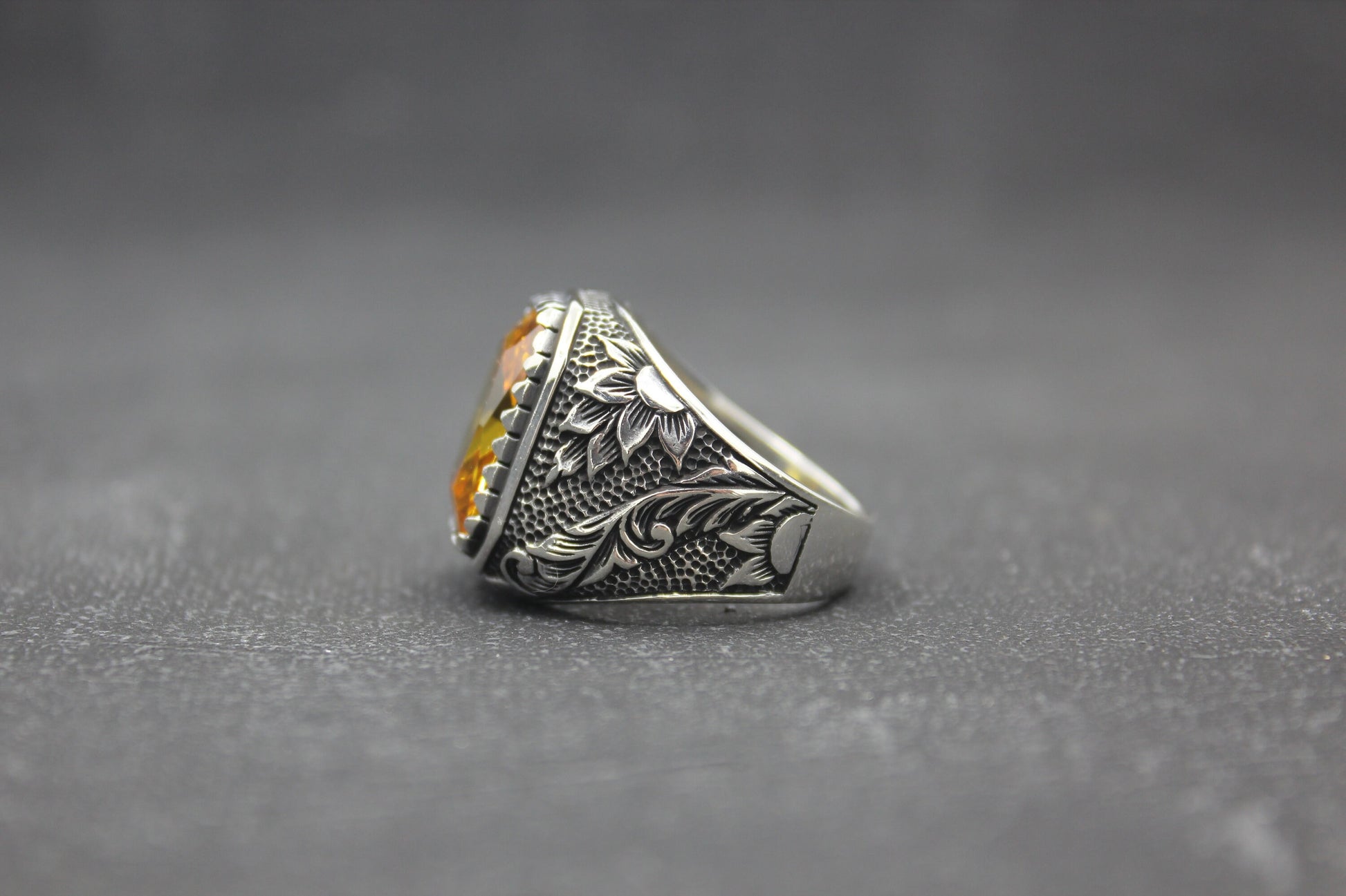 Citrine Stone 925 Sterling Silver Men's Ring