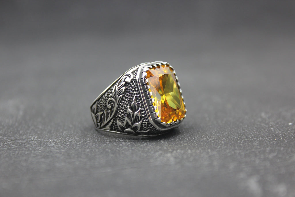 Citrine Stone 925 Sterling Silver Men's Ring