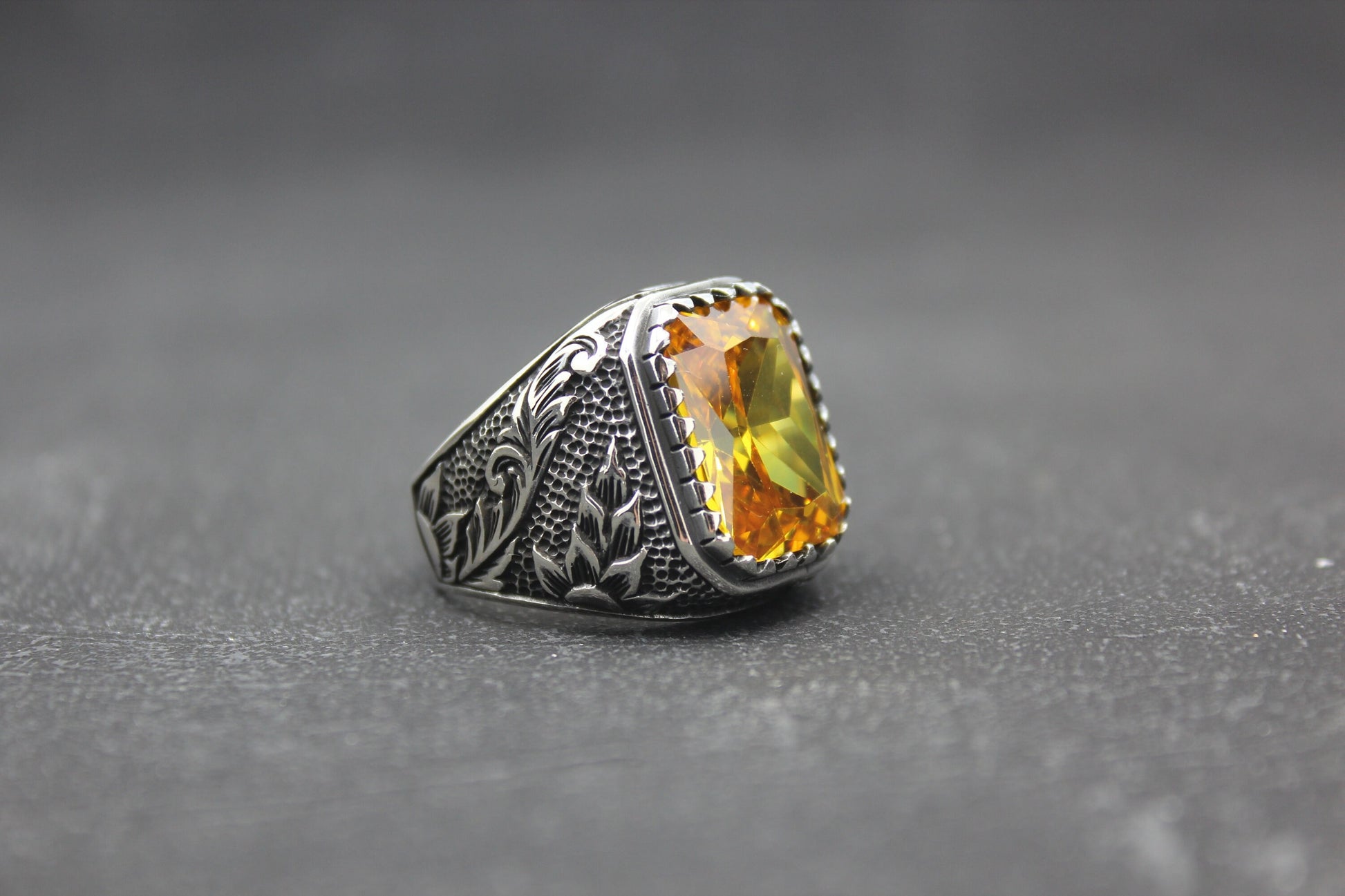 Citrine Stone 925 Sterling Silver Men's Ring