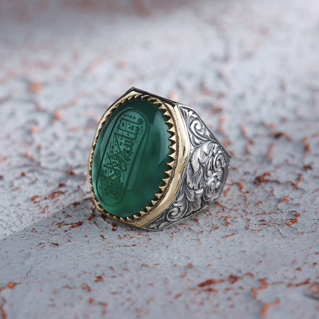 Green Agate Men's Silver Ring