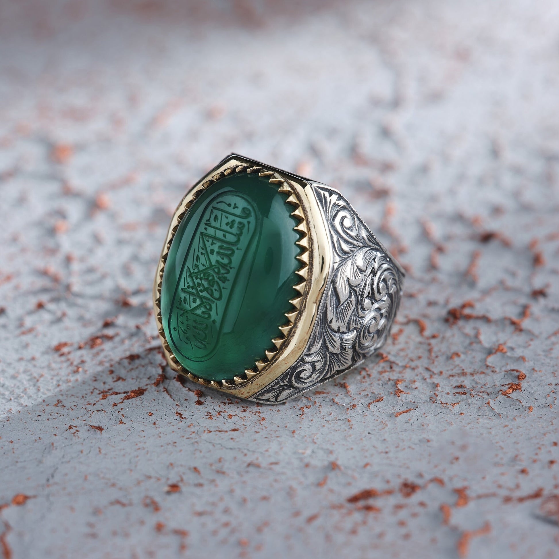 Green Agate Men's Silver Ring