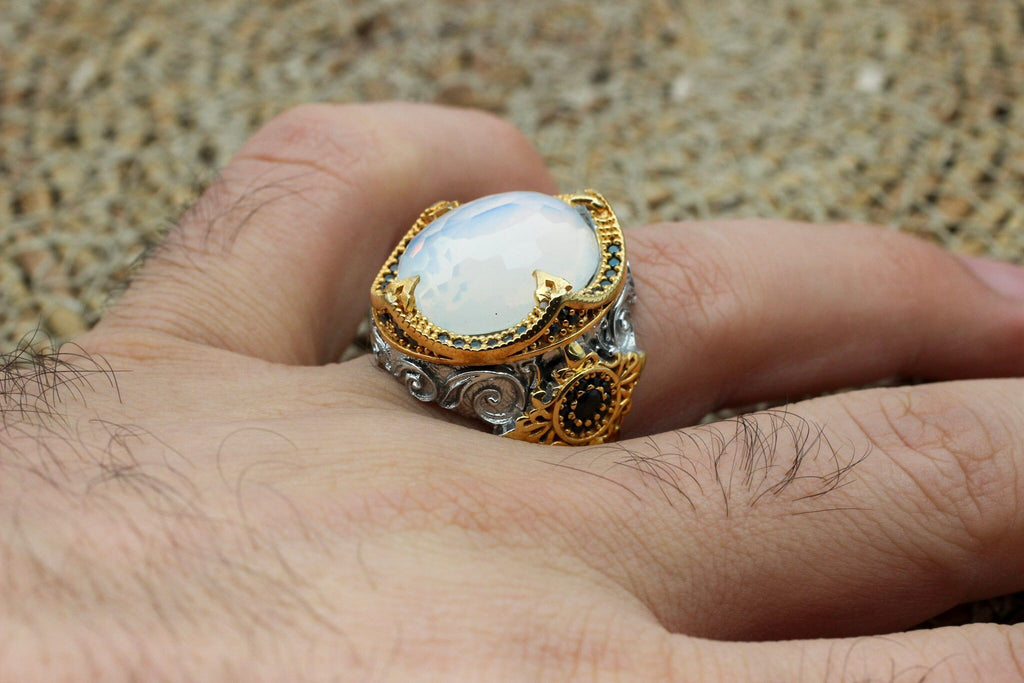 Moonstone Men's Ring, Handmade Ring