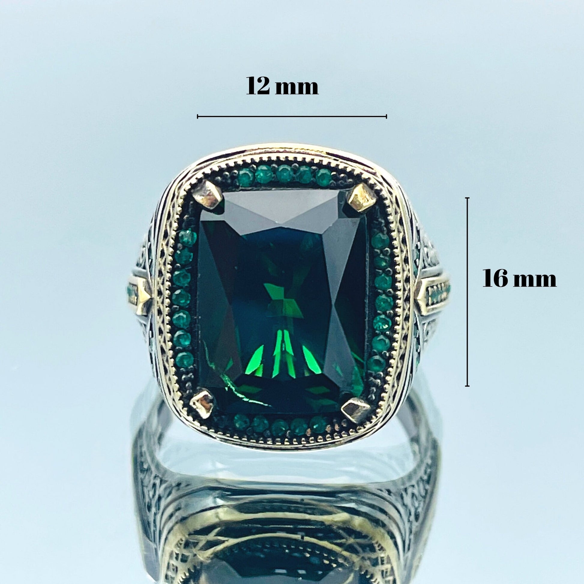 Emerald Silver Men Green Stone Ring