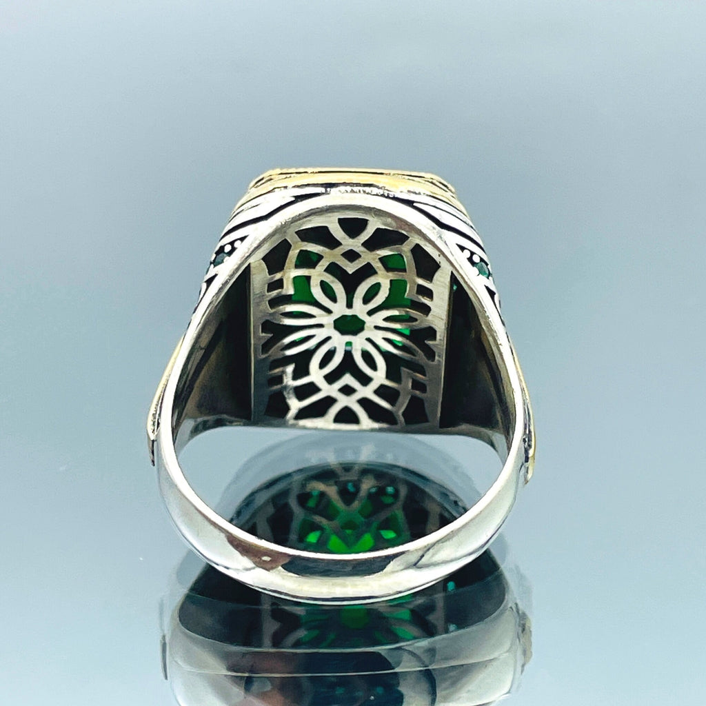 Emerald Silver Men Green Stone Ring