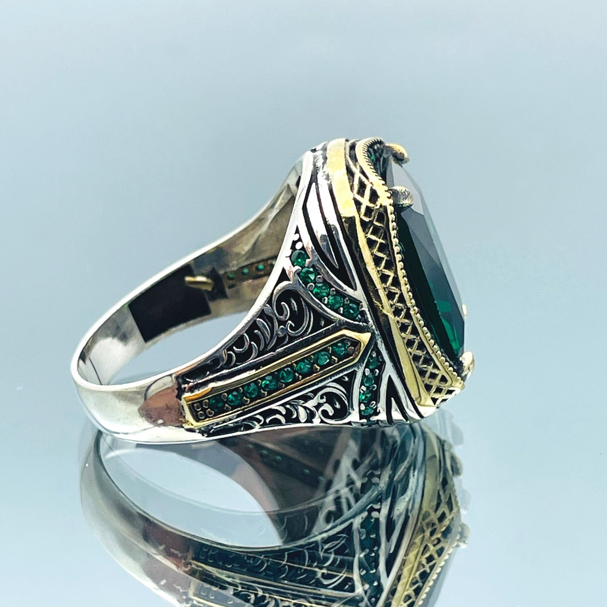 Emerald Silver Men Green Stone Ring