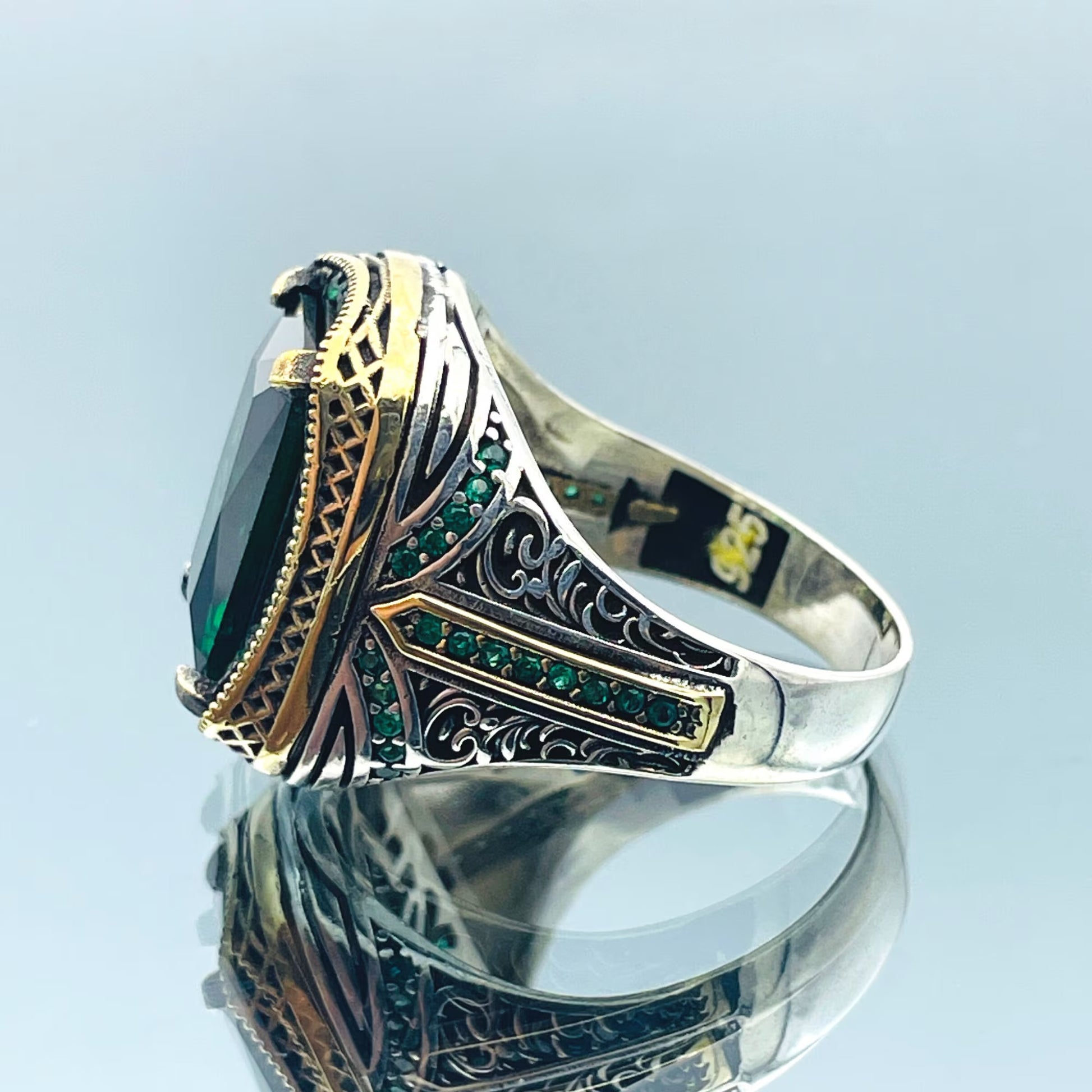 Emerald Silver Men Green Stone Ring