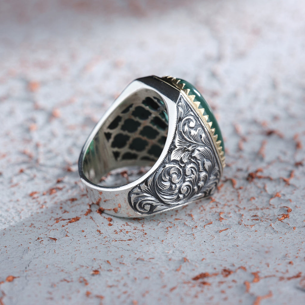 Green Agate Men's Silver Ring
