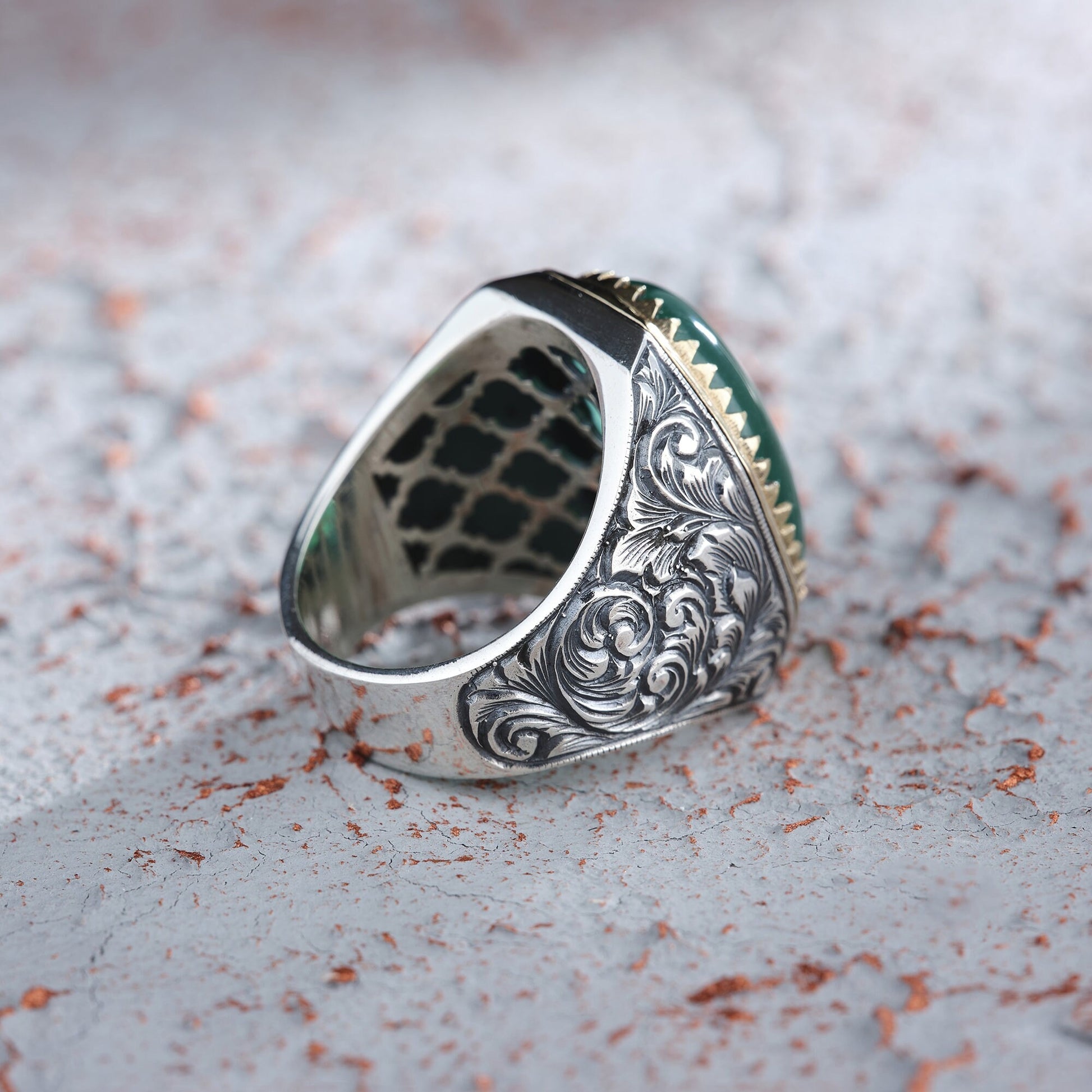 Green Agate Men's Silver Ring