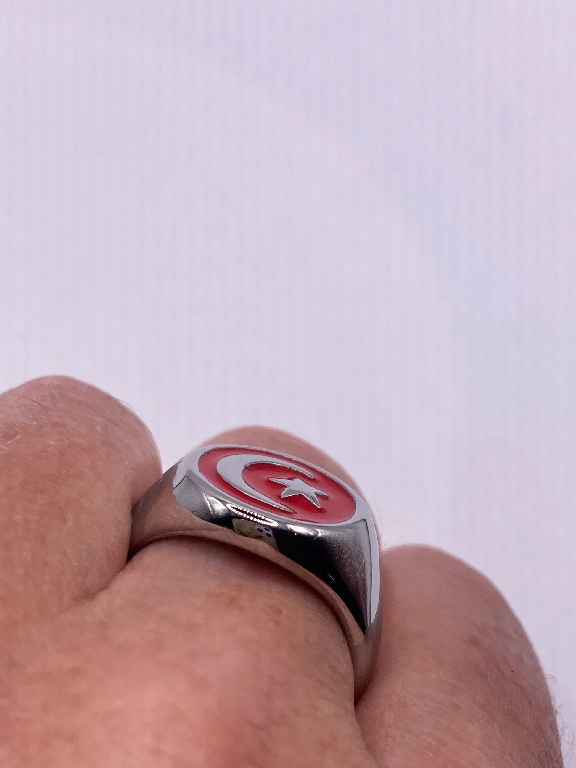 Vintage Silver Stainless Steel Muslim Star Ring