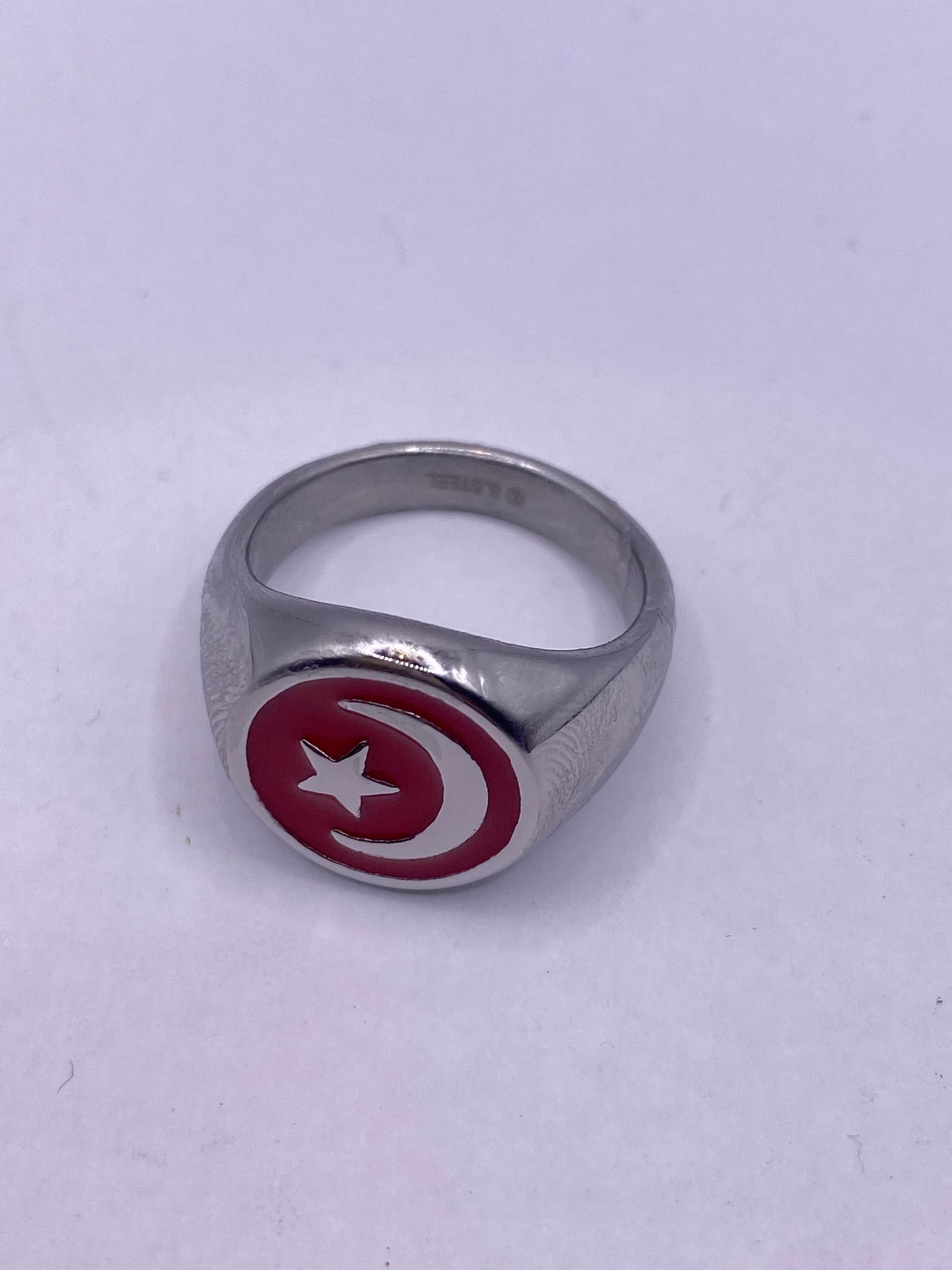 Vintage Silver Stainless Steel Muslim Star Ring