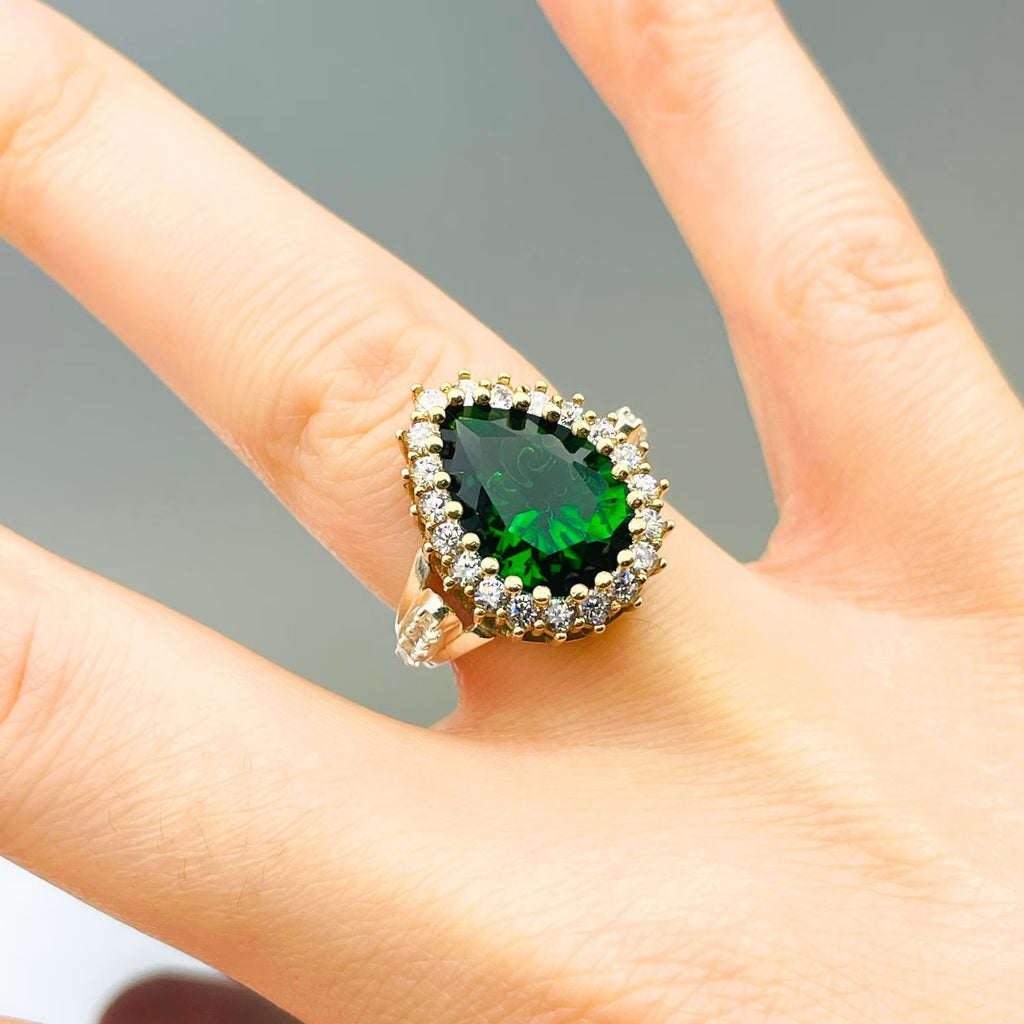 Women Emerald Silver Ring
