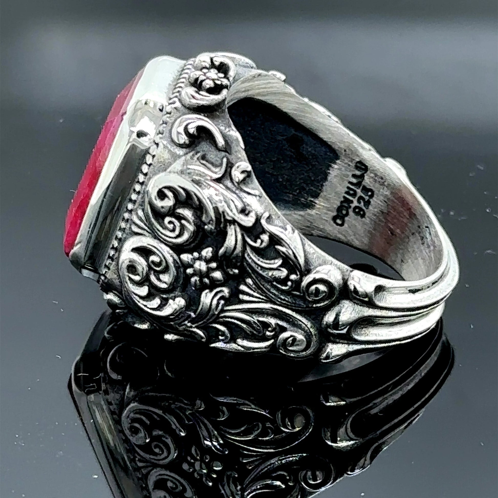 Mens Handmade Natural Ruby Stone Ring