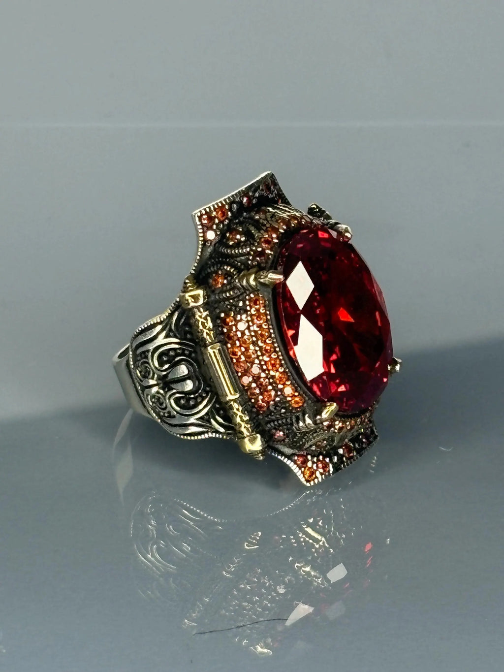 Turkish Handmade Sterling Silver Ruby Stone Men Ring