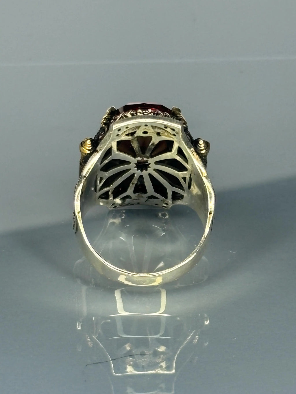 Turkish Handmade Sterling Silver Ruby Stone Men Ring