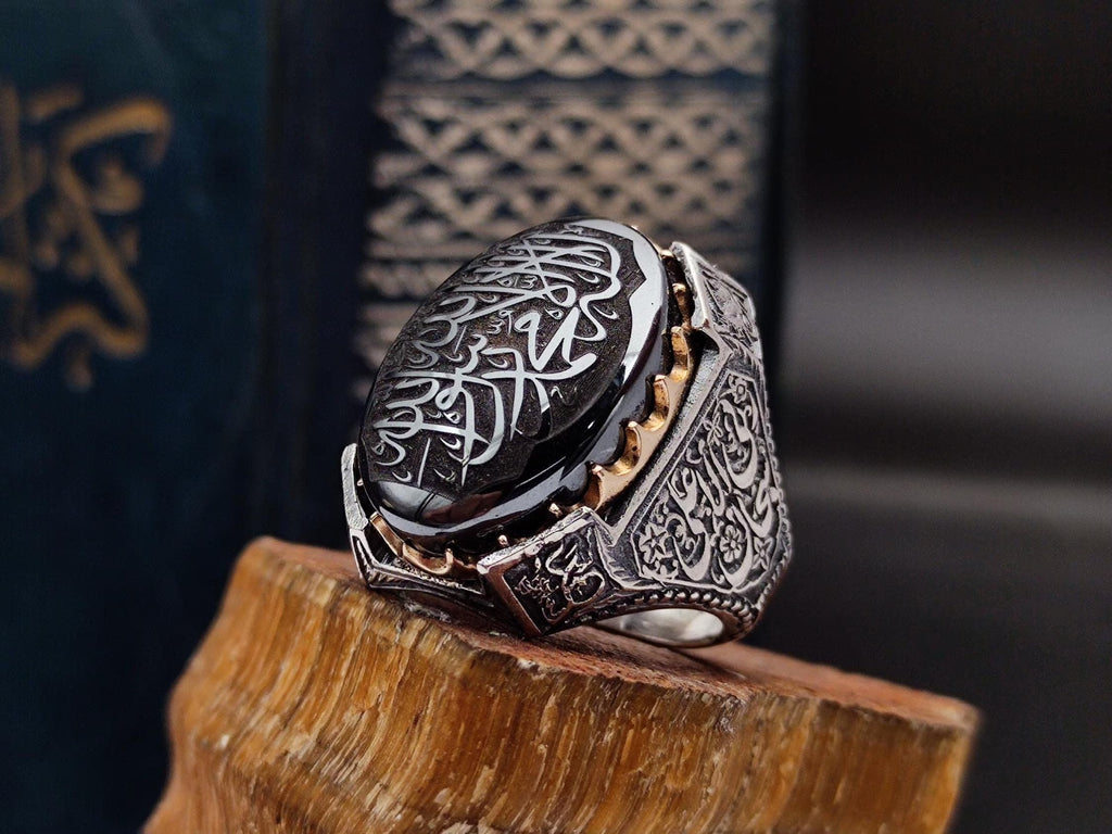 Tevhid Written Islamic Silver Men's Ring,