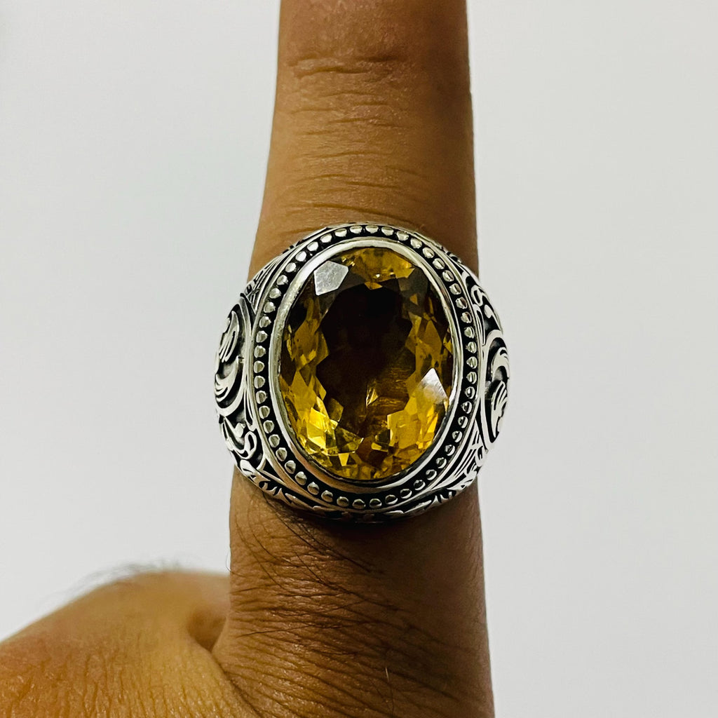 Handmade Citrine Topaz Gemstone Turkish Design Ring