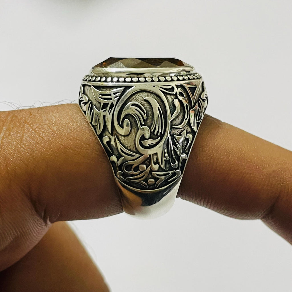 Handmade Citrine Topaz Gemstone Turkish Design Ring