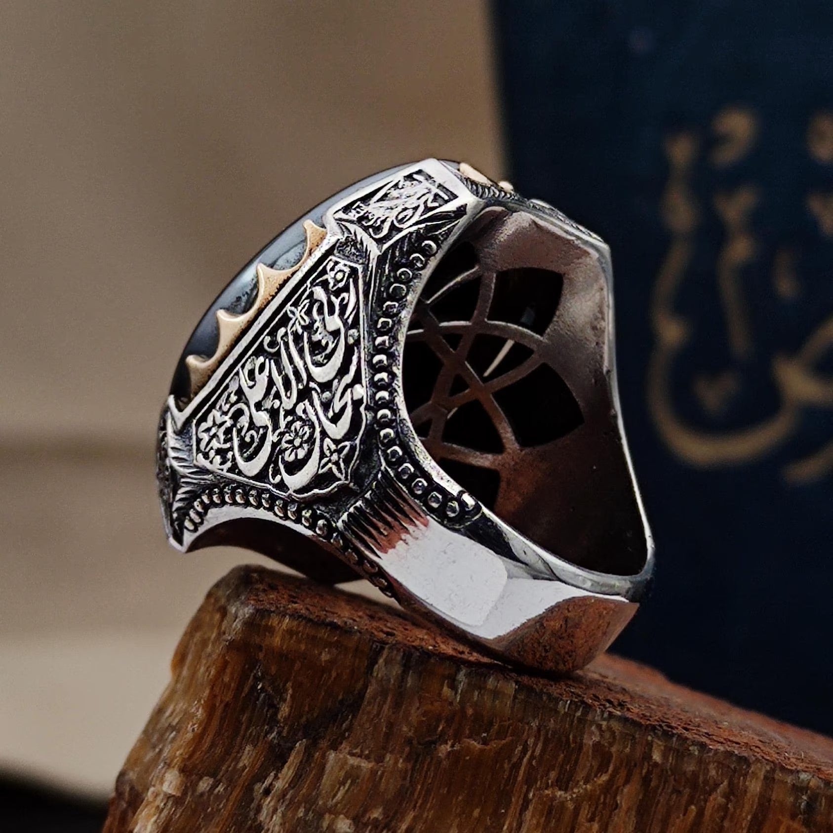 Tevhid Written Islamic Silver Men's Ring,