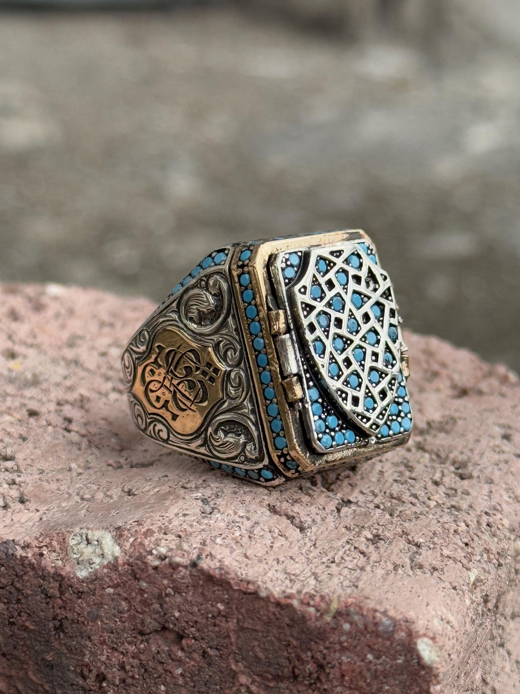 Men Silver Prayer Box Ring