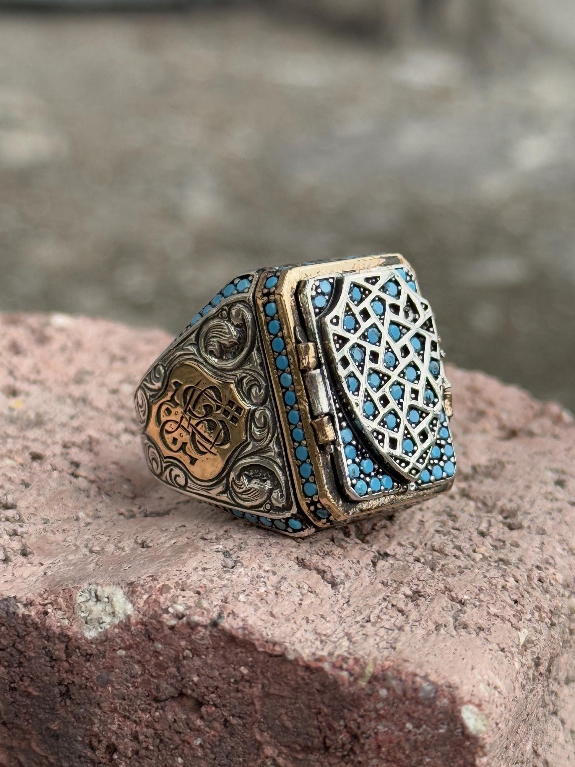Men Silver Prayer Box Ring