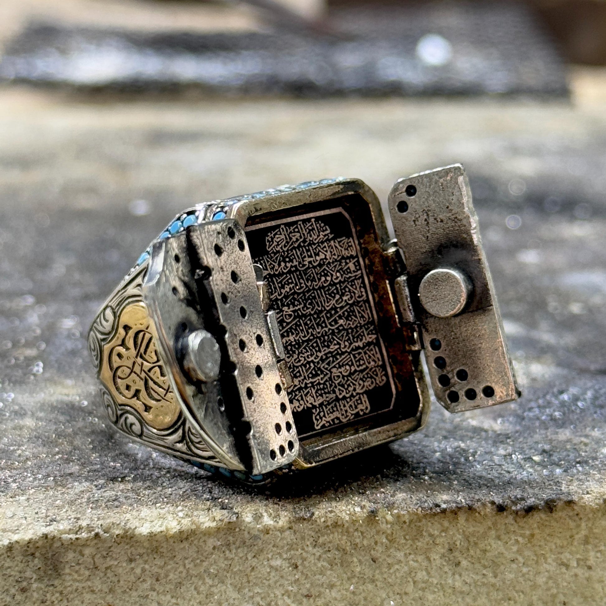 Men Silver Prayer Box Ring