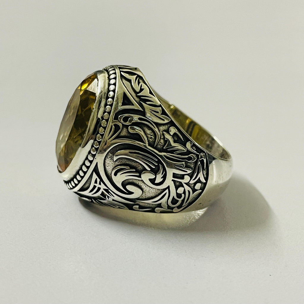 Handmade Citrine Topaz Gemstone Turkish Design Ring