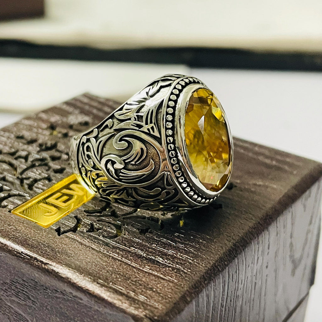 Handmade Citrine Topaz Gemstone Turkish Design Ring