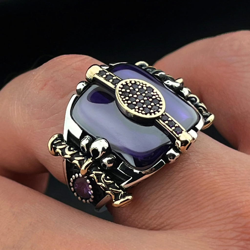 Vintage-Style Amethyst Stone Men Ring
