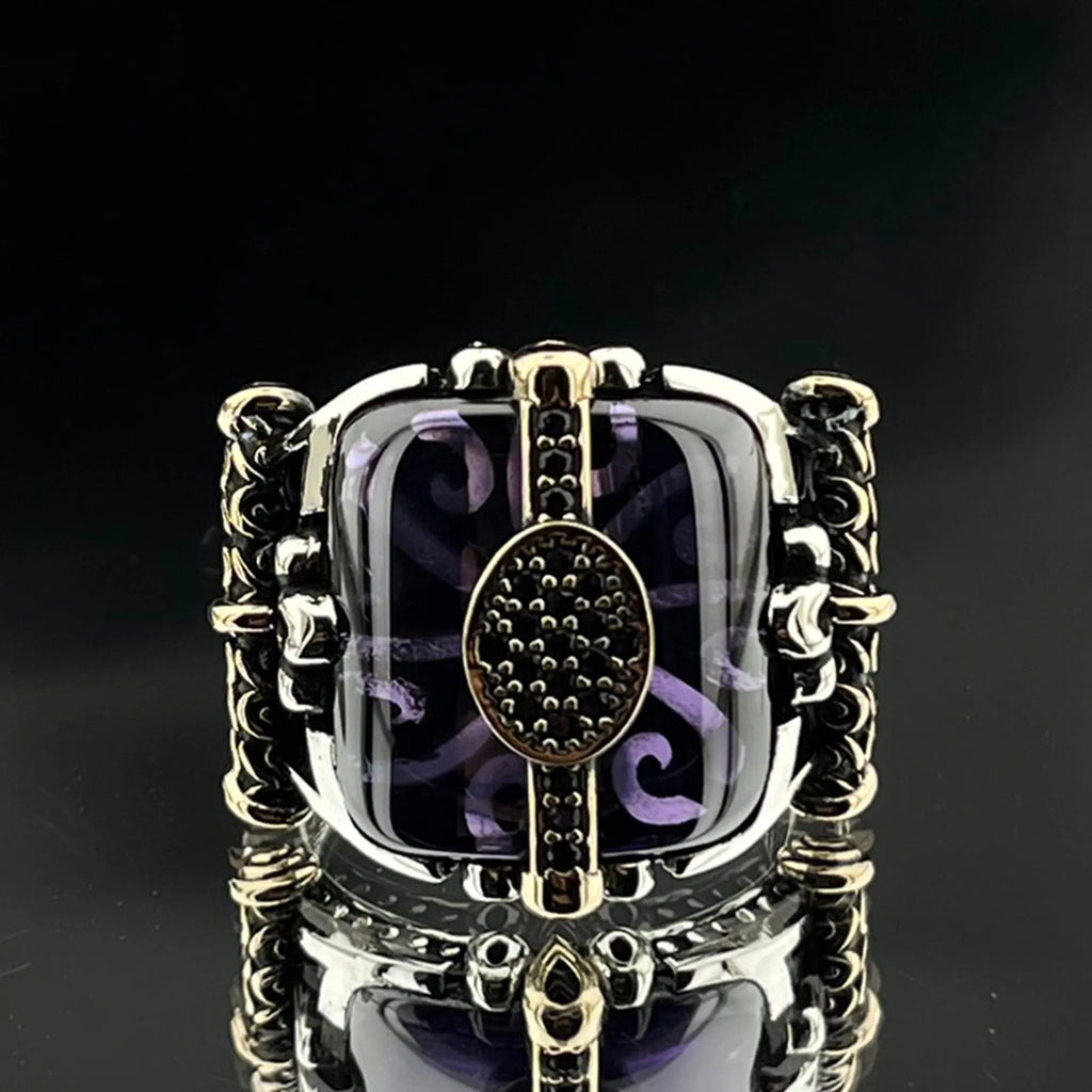Vintage-Style Amethyst Stone Men Ring