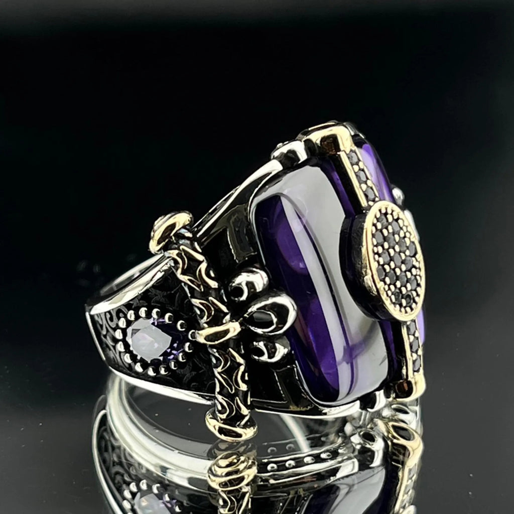 Vintage-Style Amethyst Stone Men Ring