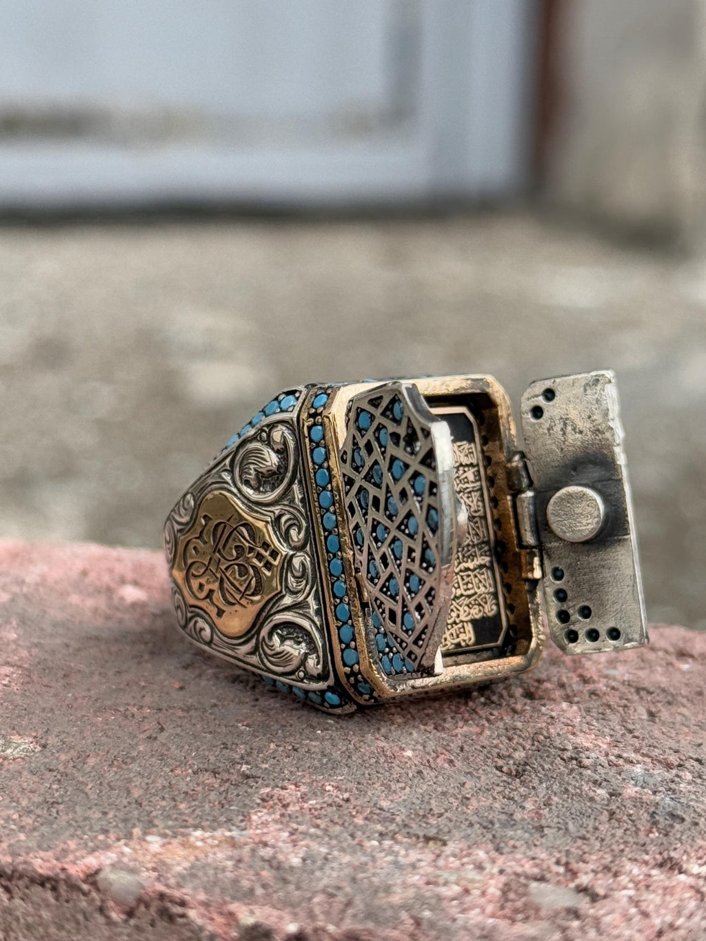 Men Silver Prayer Box Ring