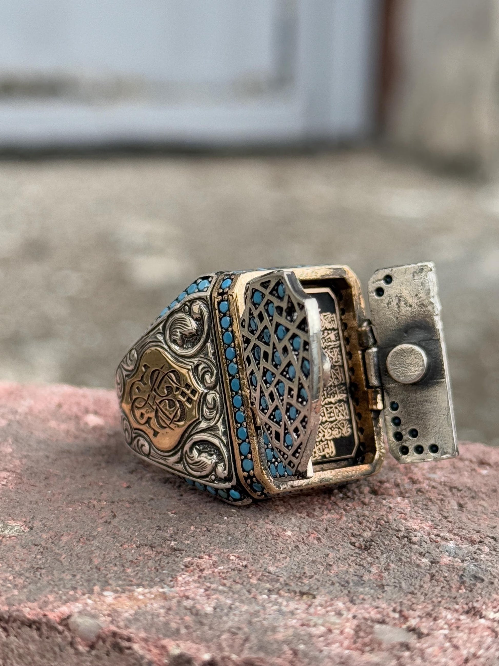 Men Silver Prayer Box Ring