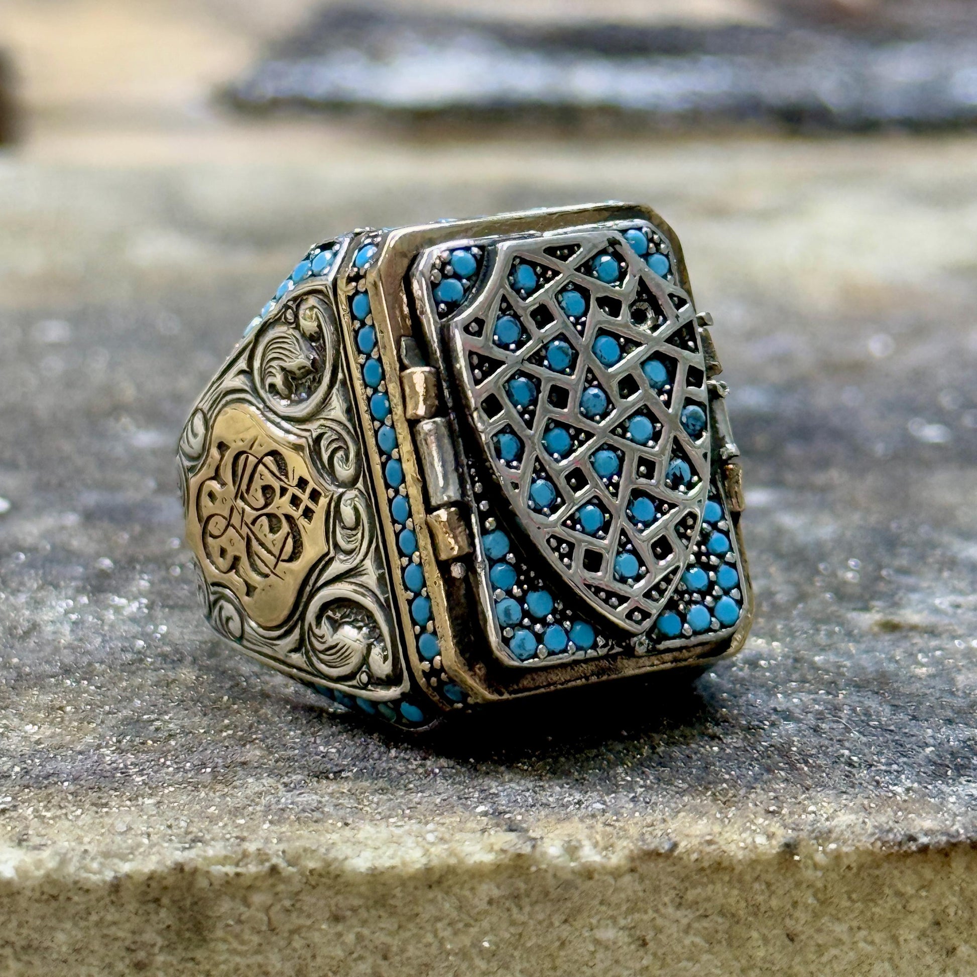 Men Silver Prayer Box Ring