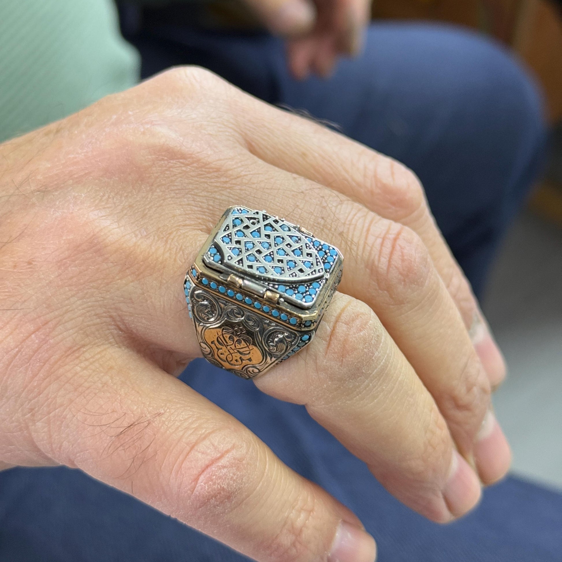 Men Silver Prayer Box Ring