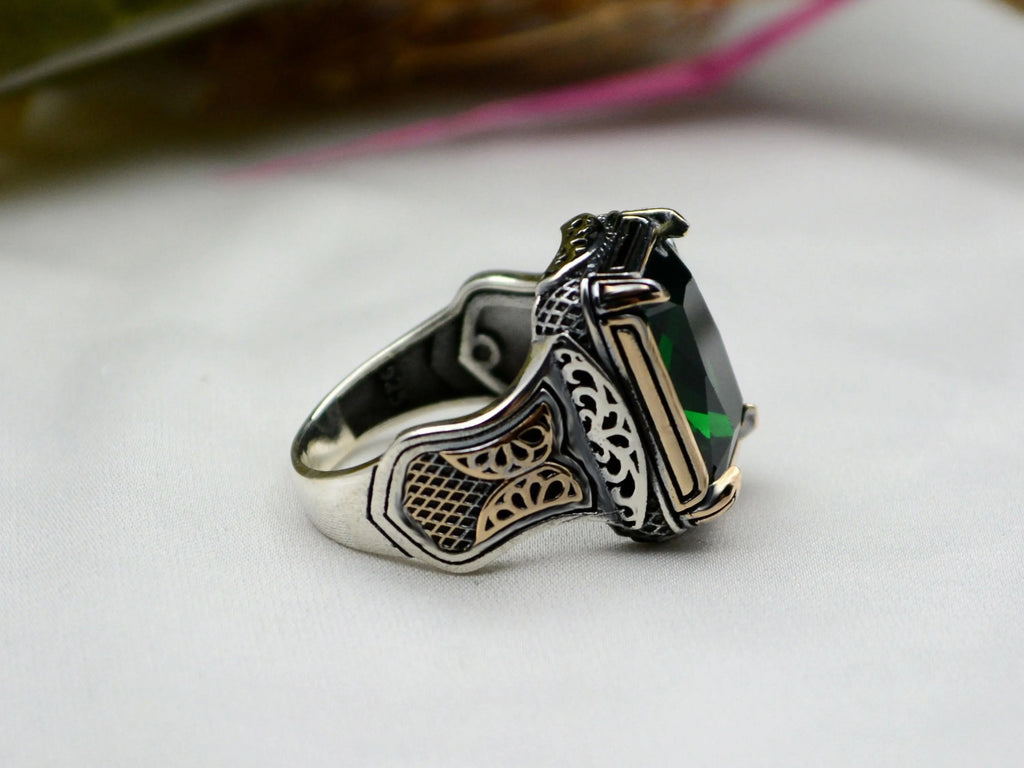 Handmade Emerald 925 Sterling Silver Men's Ring