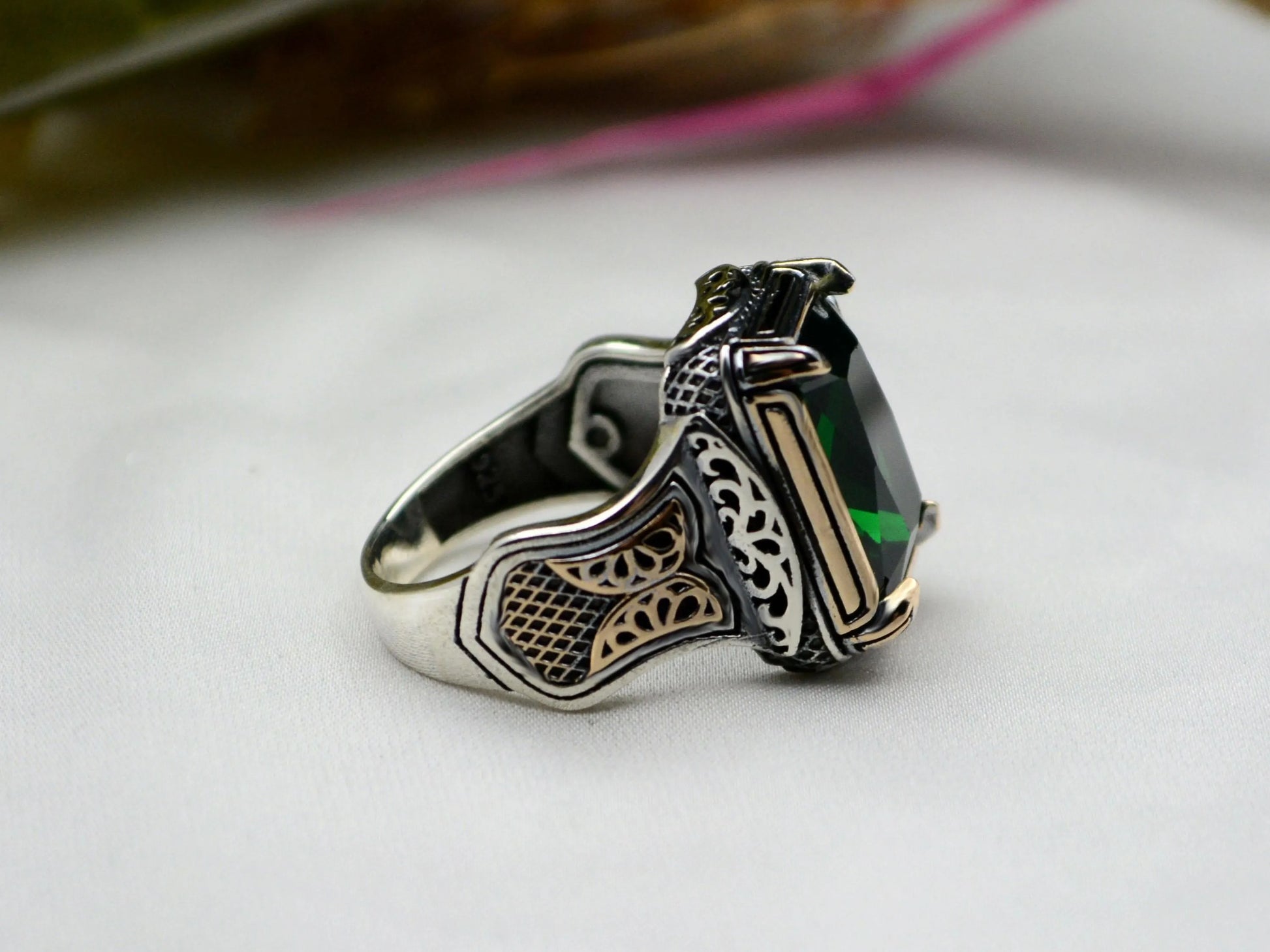 Handmade Emerald 925 Sterling Silver Men's Ring