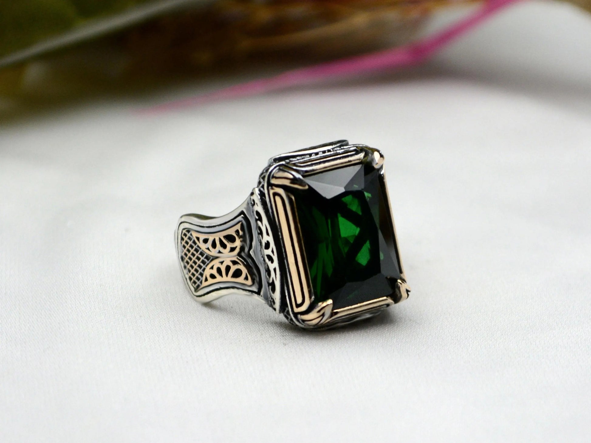 Handmade Emerald 925 Sterling Silver Men's Ring