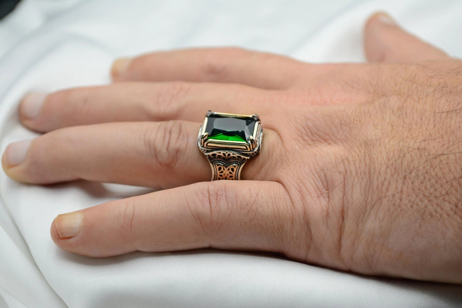 Handmade Emerald 925 Sterling Silver Men's Ring
