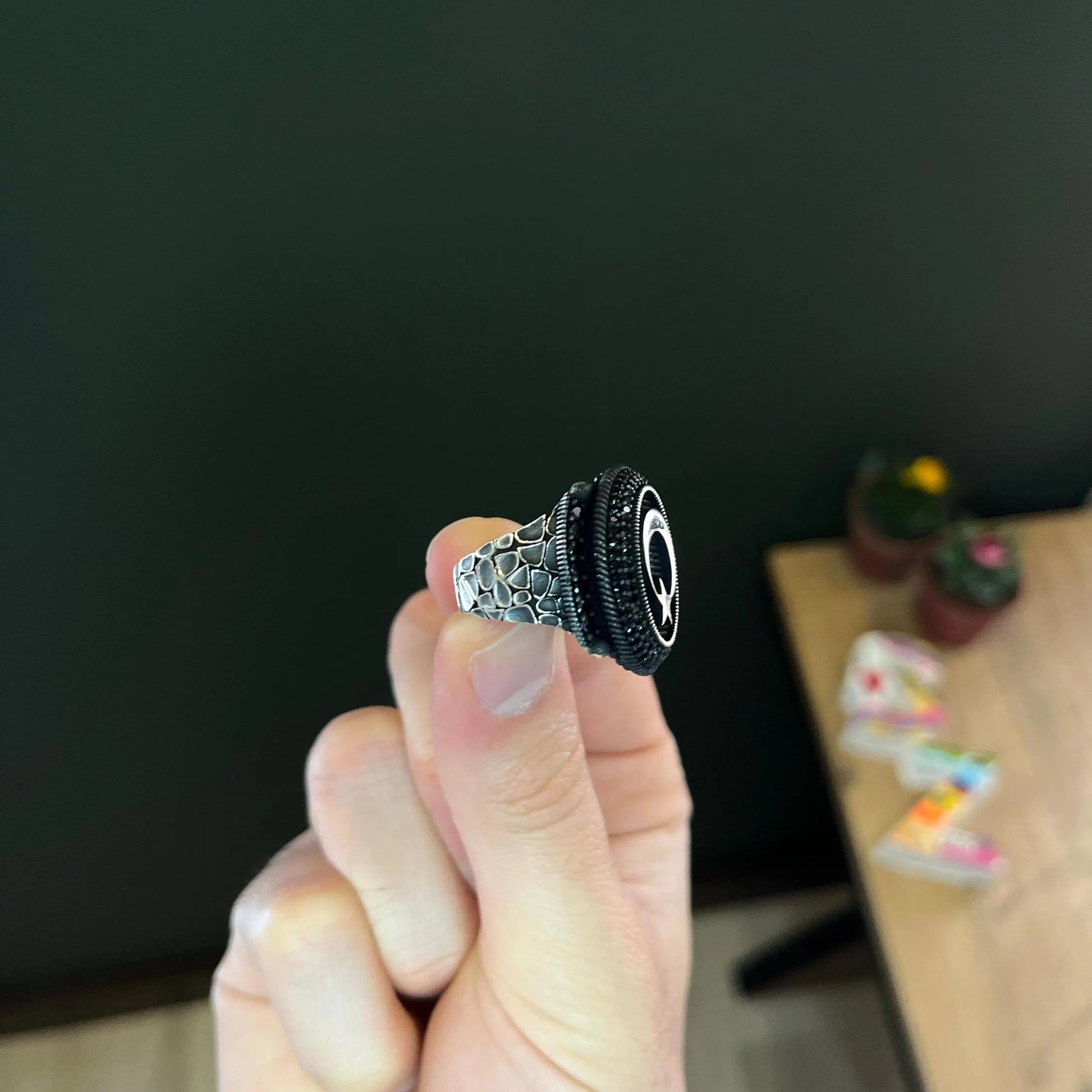 Crescent and Star Men Ring