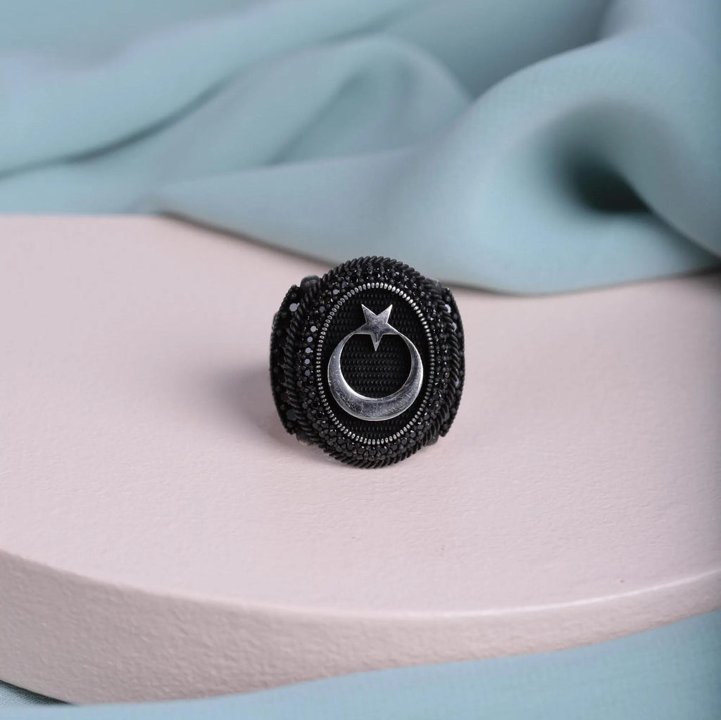 Crescent and Star Men Ring