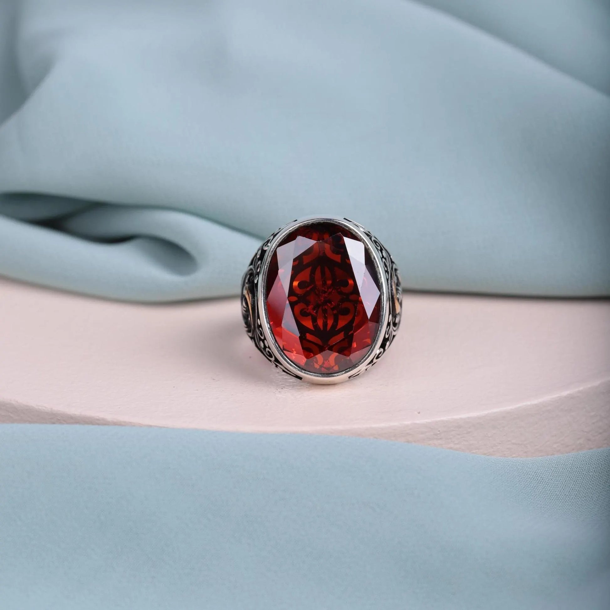 Exquisite Ottoman Style Men's Ring with Multistone