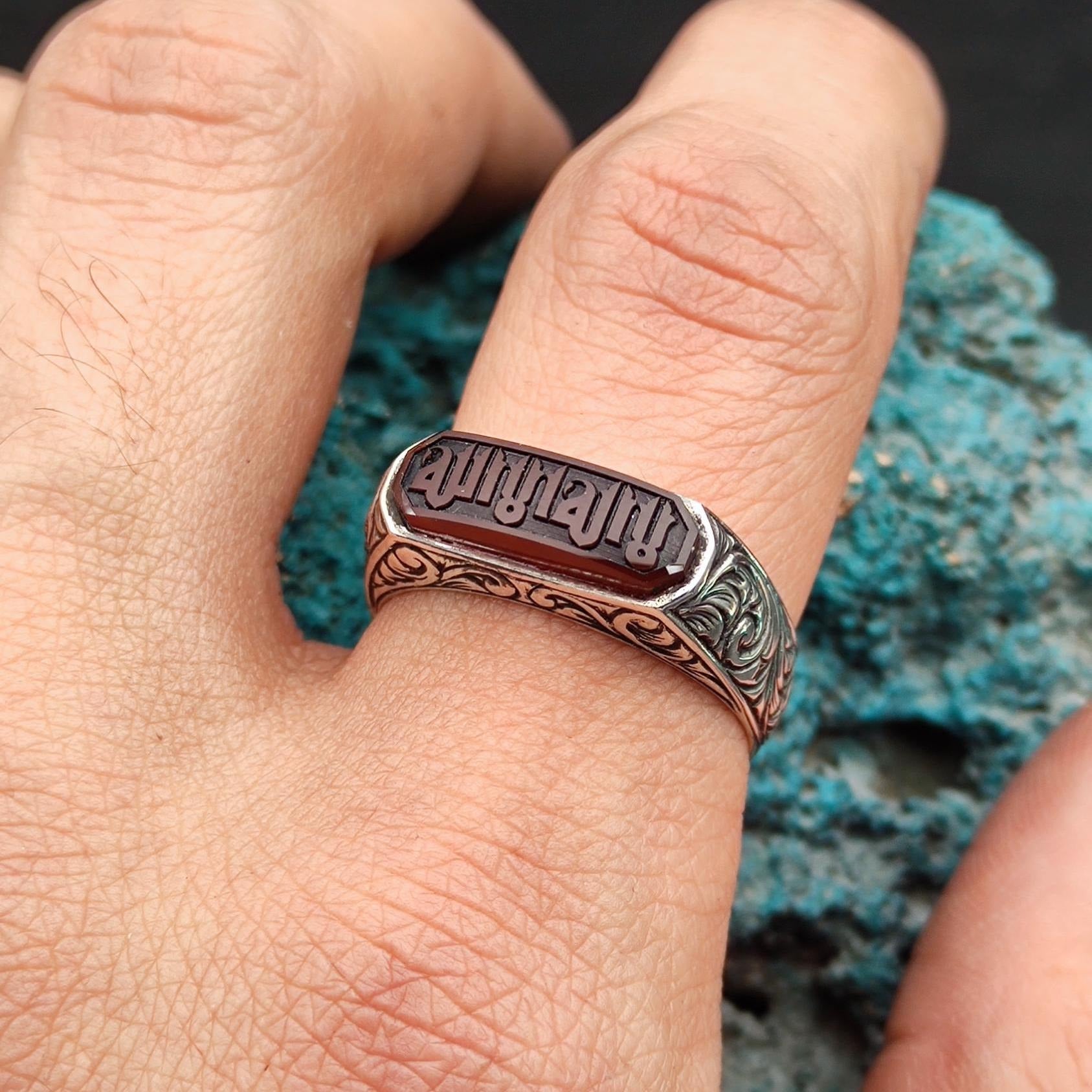 Silver Men's Ring with Kalima Tawhid Written