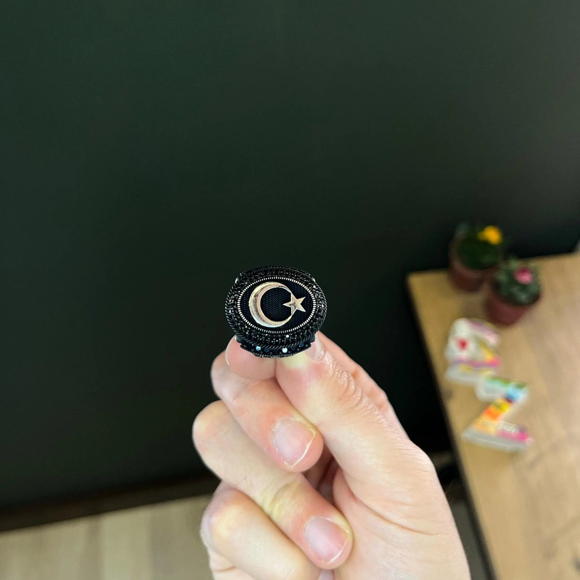 Crescent and Star Men Ring