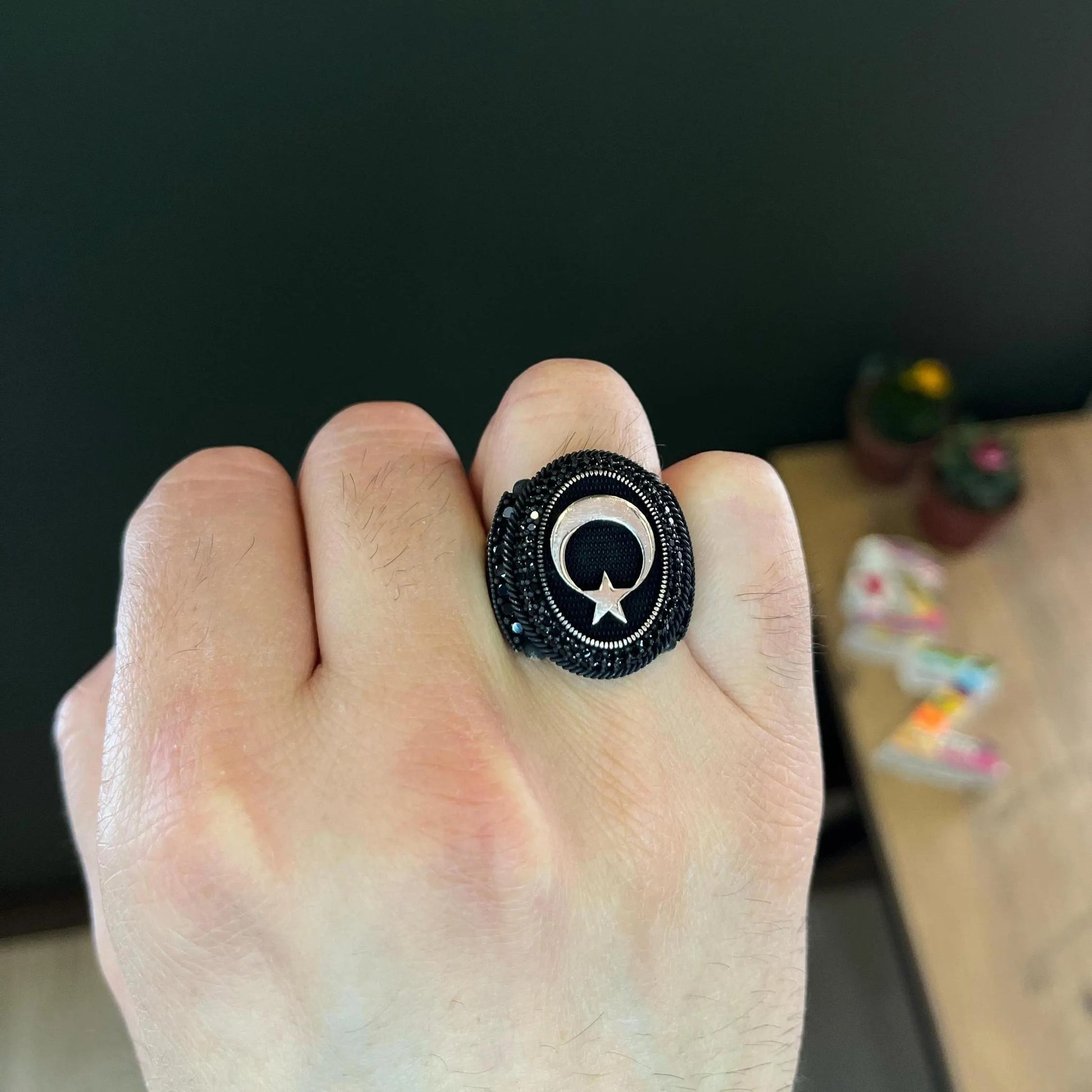 Crescent and Star Men Ring